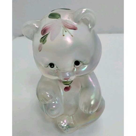 Fenton Art Glass Crystal Bear Figurine with Handpainted Floral Decoration Mint! - Picture 1 of 6